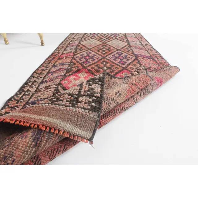 Vintage Turkish Oushak Handmade Wool Cotton Pink Runner Rug 78x376