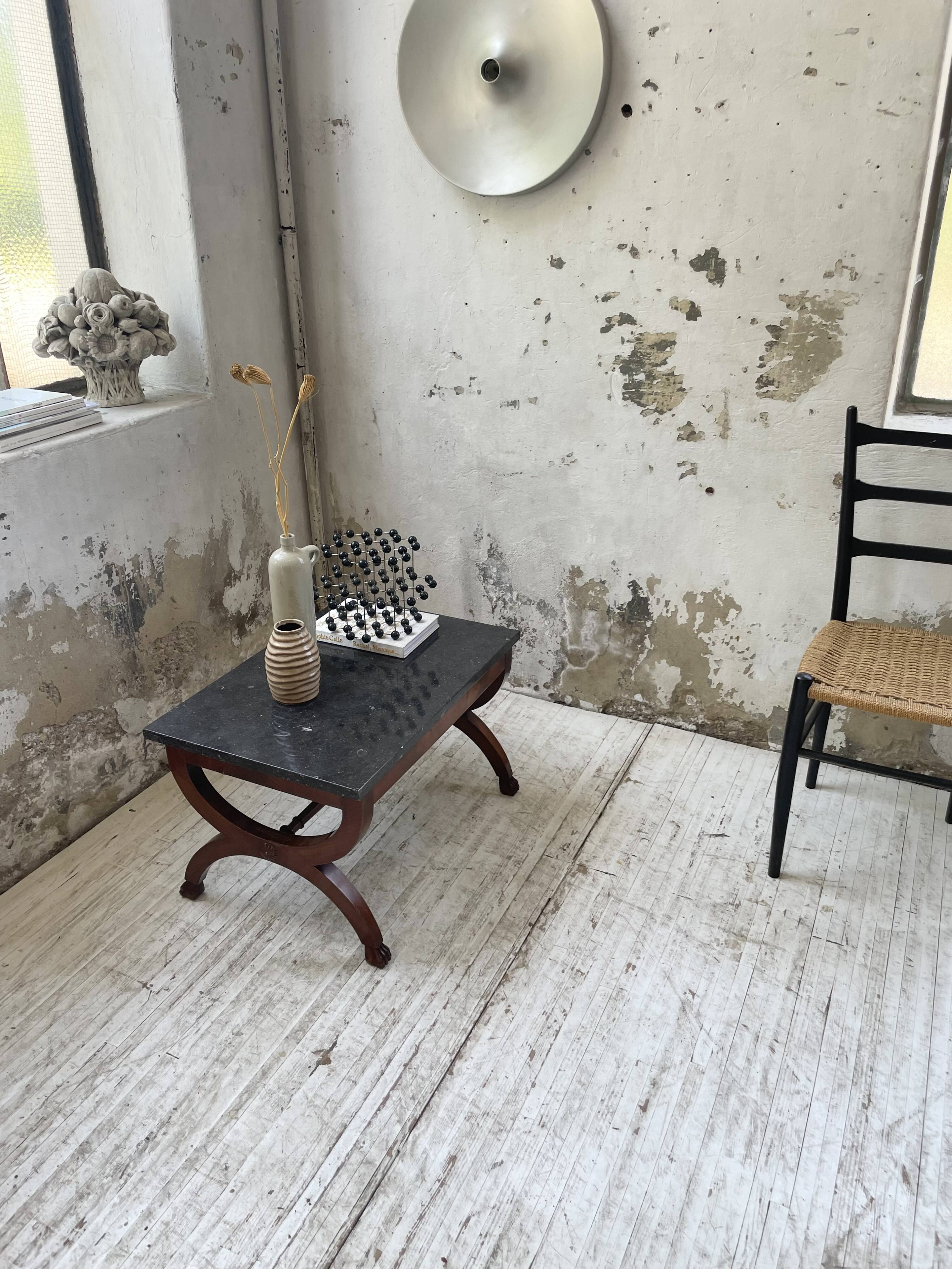 Empire style marble and mahogany coffee table