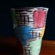 Vase céramique multicole et quadrillage des années 50