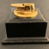 Briquet franco américain en laiton et cuir piqué sellier