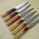 Set of 6 knives with Camembert stainless blades and sleeves in Bovine Horn