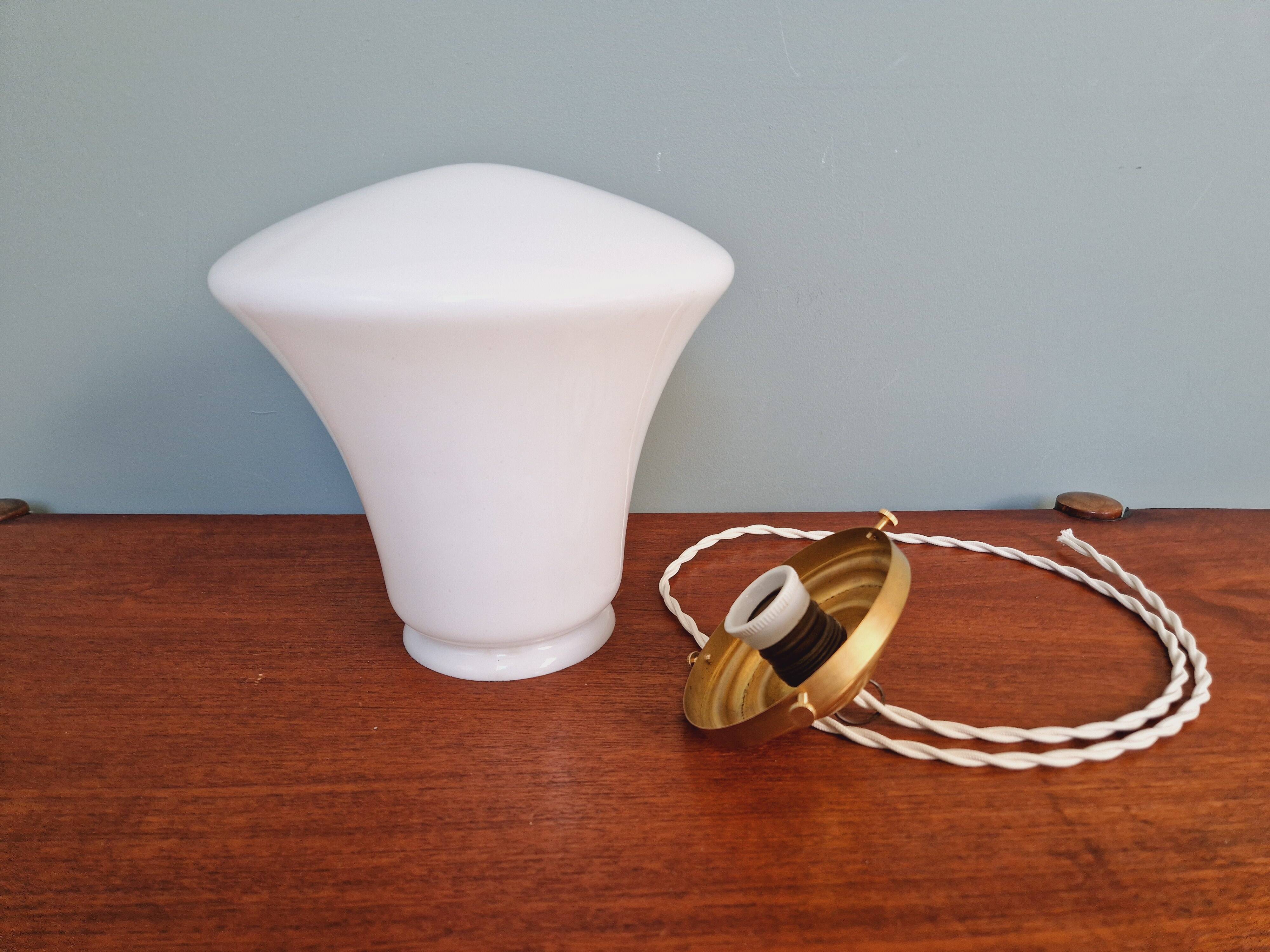 Vintage bell-shaped white opaline pendant light