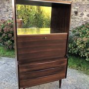 Vintage Scandinavian secretary in rosewood with drawers featuring fin-style handles.