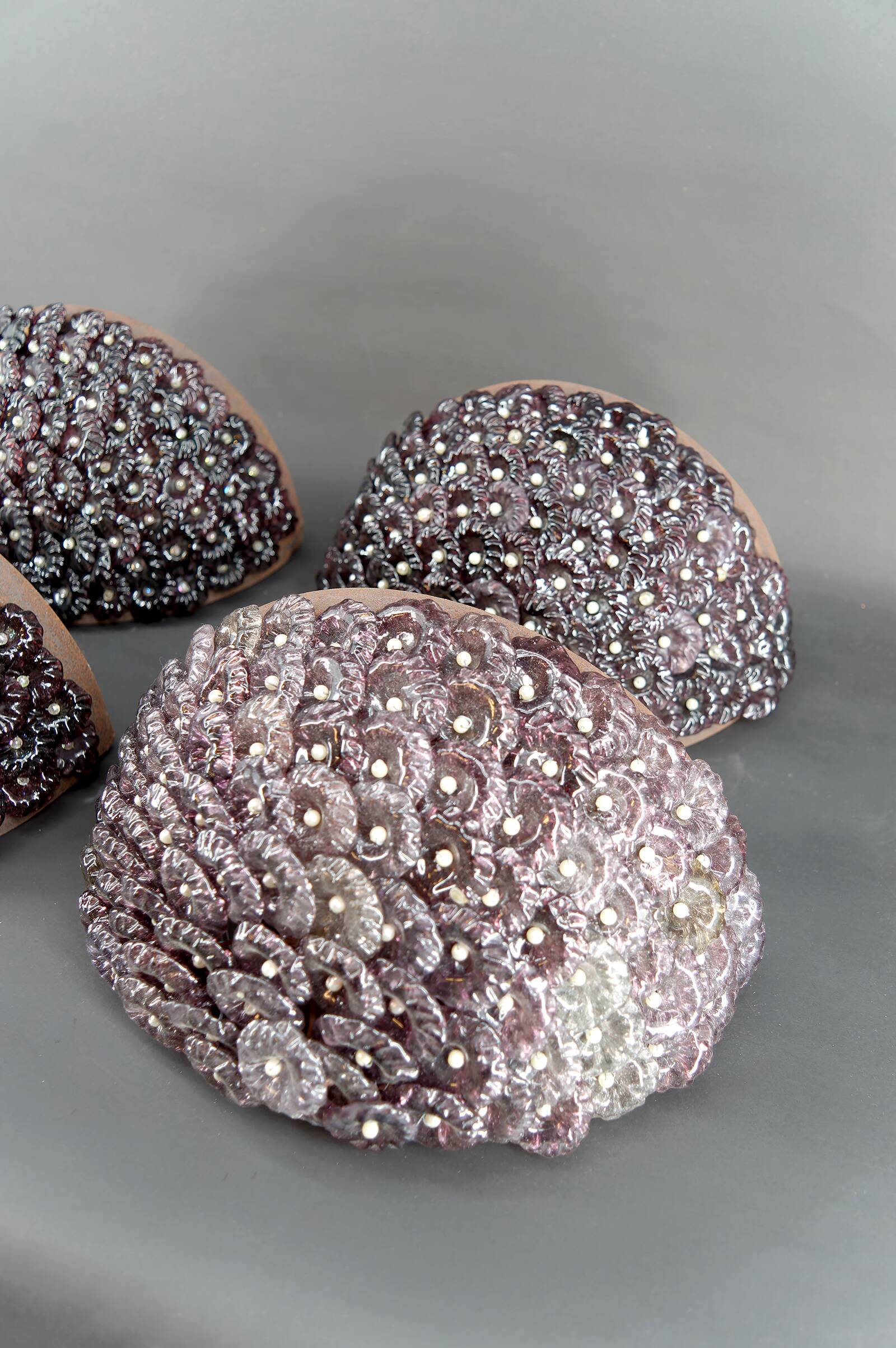 4 Wrought Iron Wall Lights with Flowers and Glass Beads, Murano, Italy, 1930