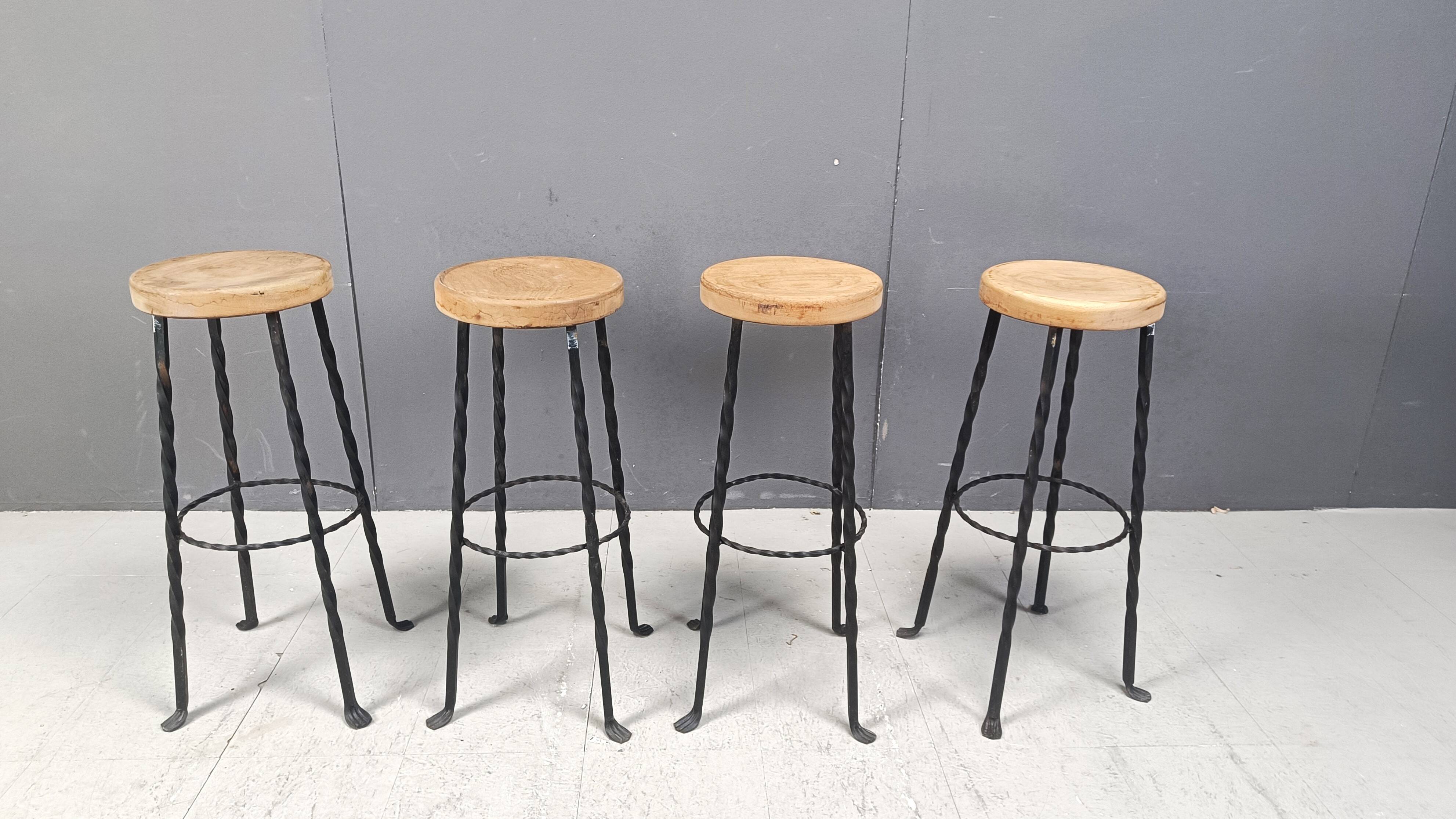 Vintage french wrought iron bar stools, 1960s - set of 4