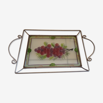 Wrought iron and hand painted tray Art Deco style
