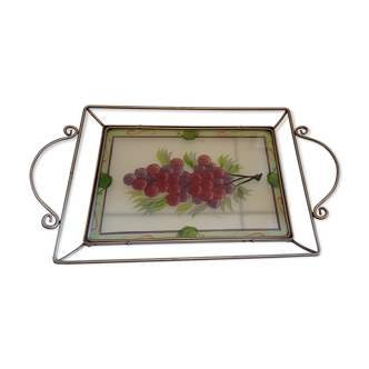 Wrought iron and hand painted tray Art Deco style