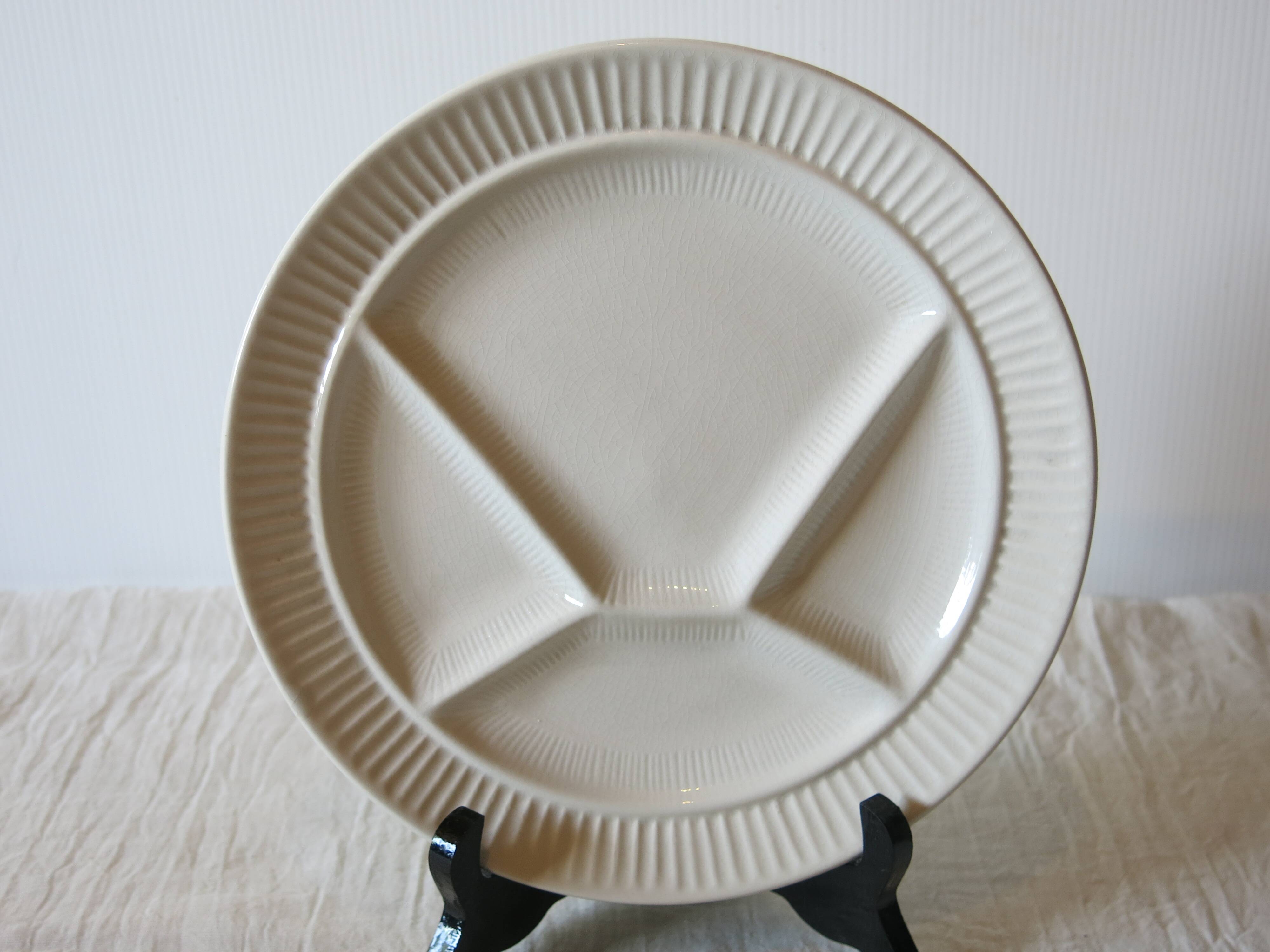 6 white Sarreguemines compartment plates