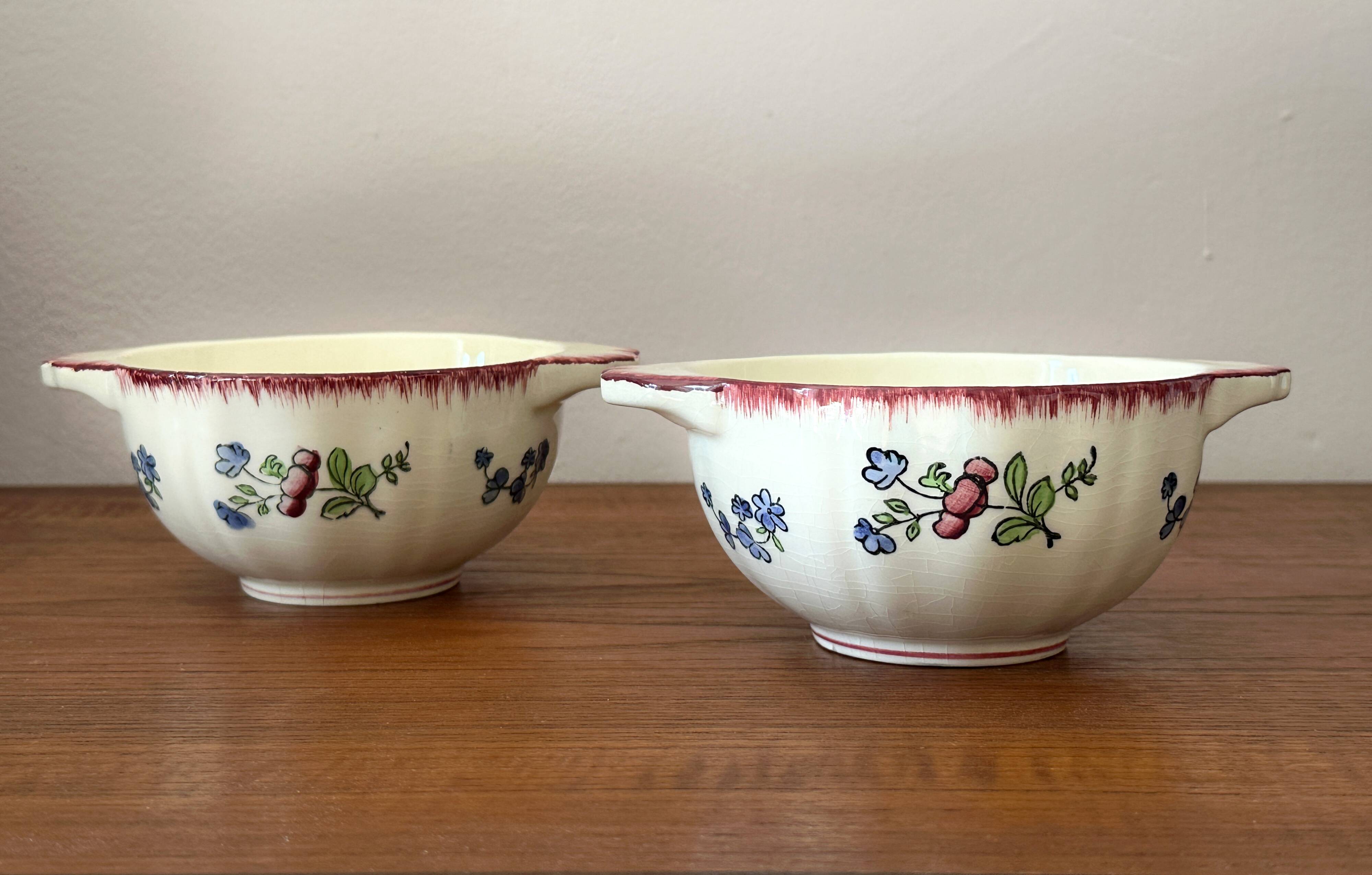Faience de Gien - 2 bols à oreilles Vintage modèle Lorraine