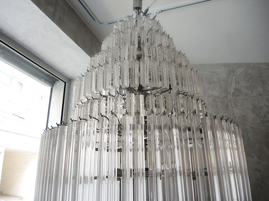 Monumental chandelier of art deco style in metal & crystal