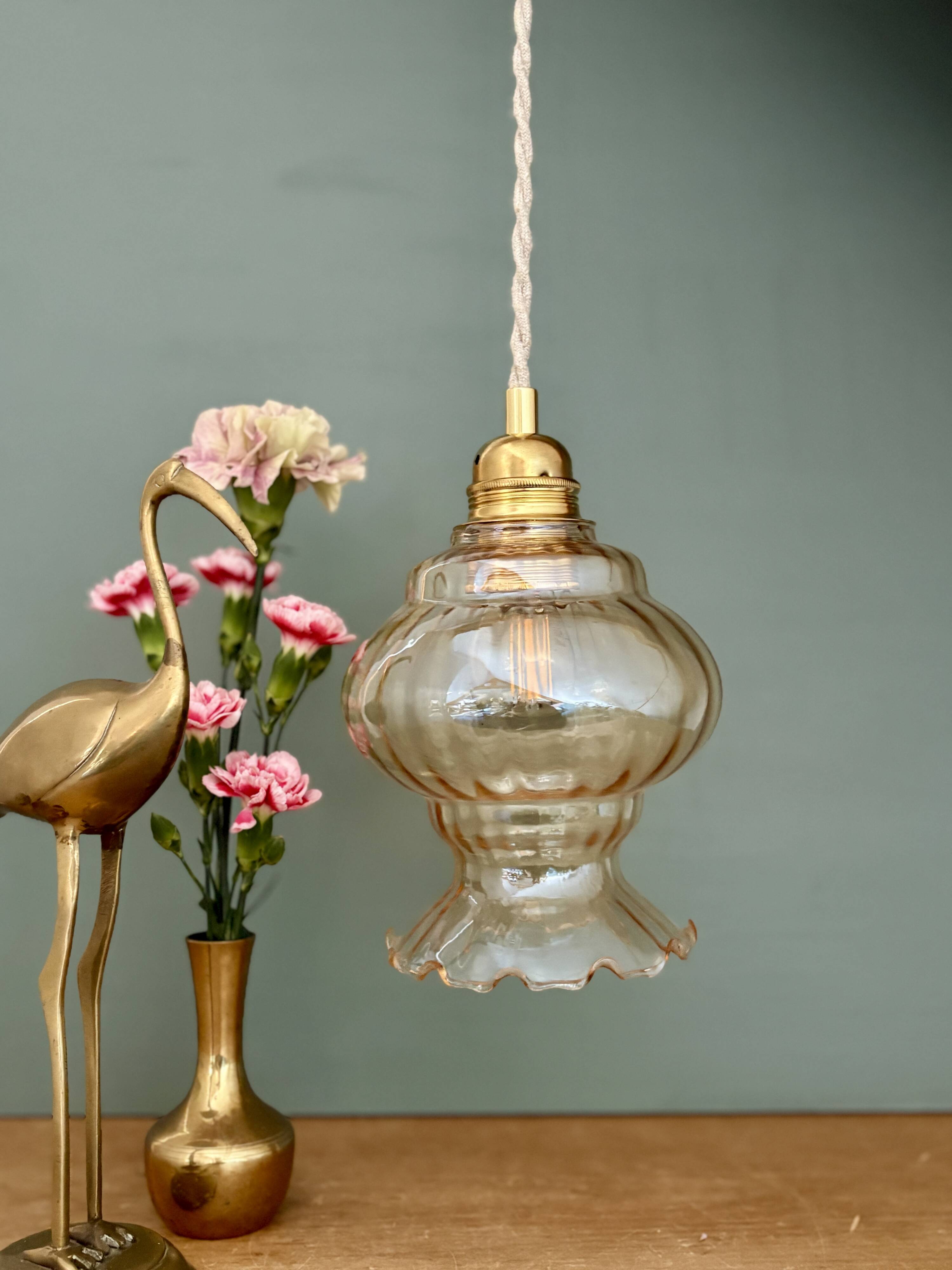 Vintage amber glass globe pendant light