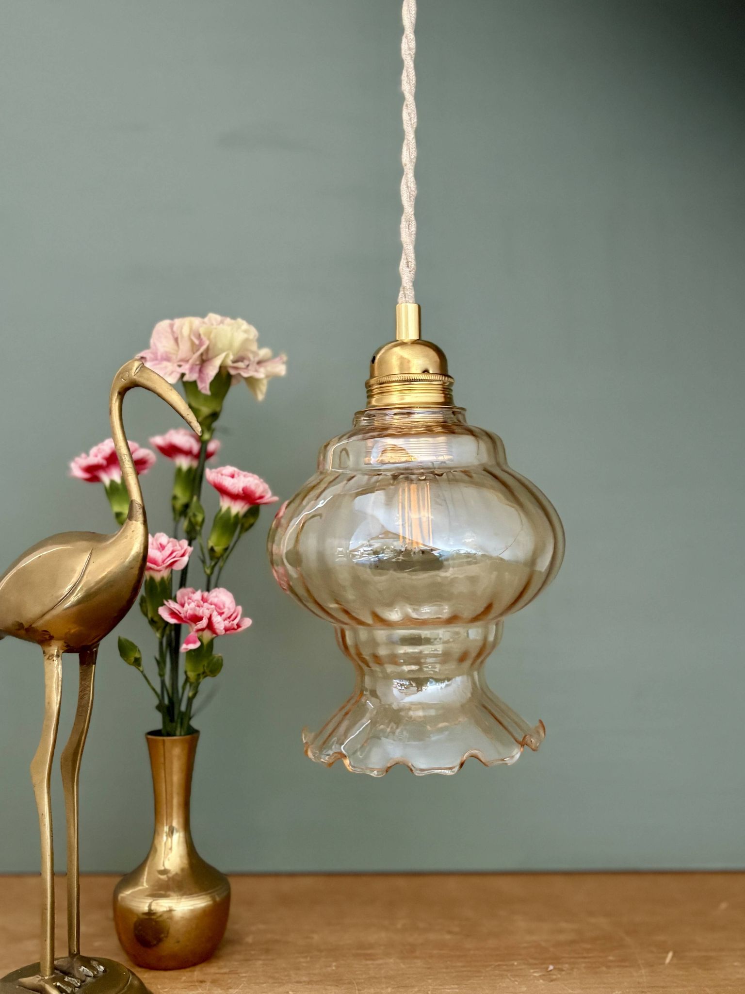 Vintage amber glass globe pendant light