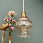 Vintage amber glass globe pendant light