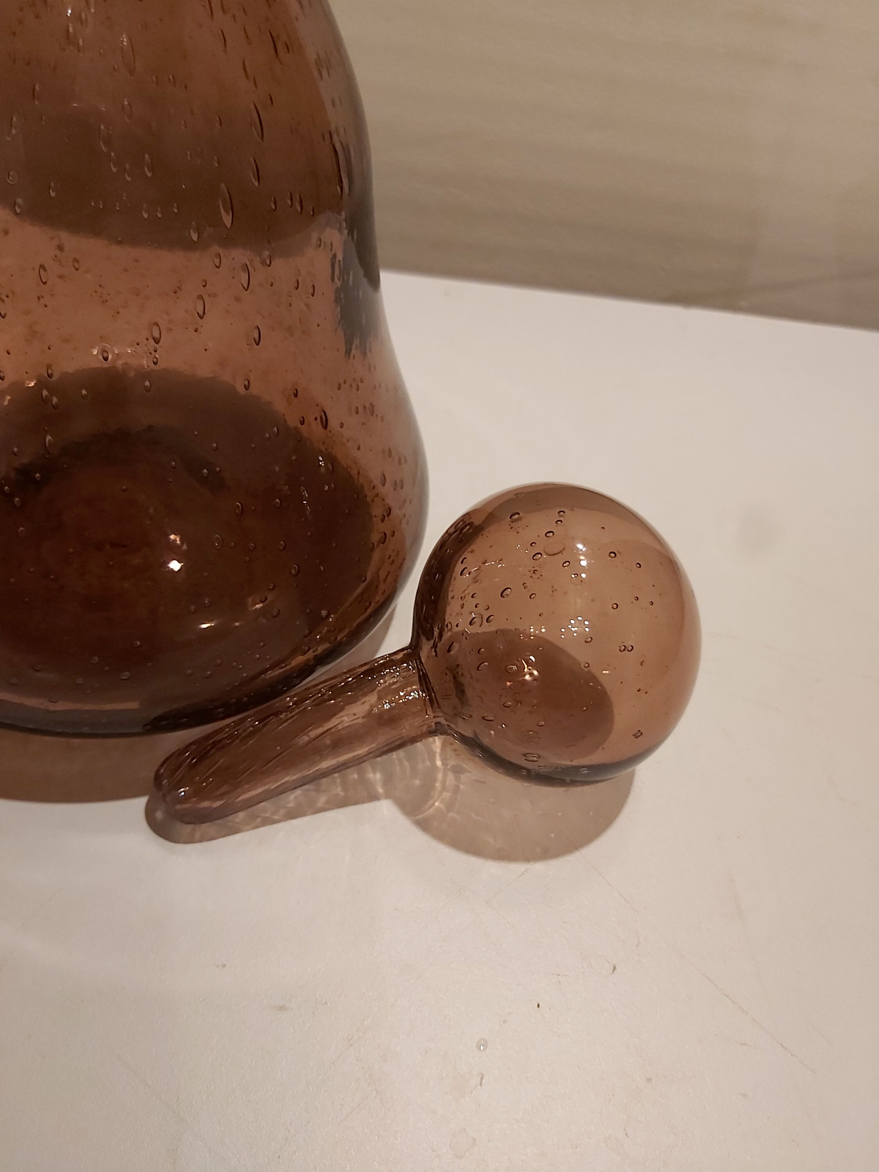 Unsigned Biot bubbled blown carafe color purple pink color