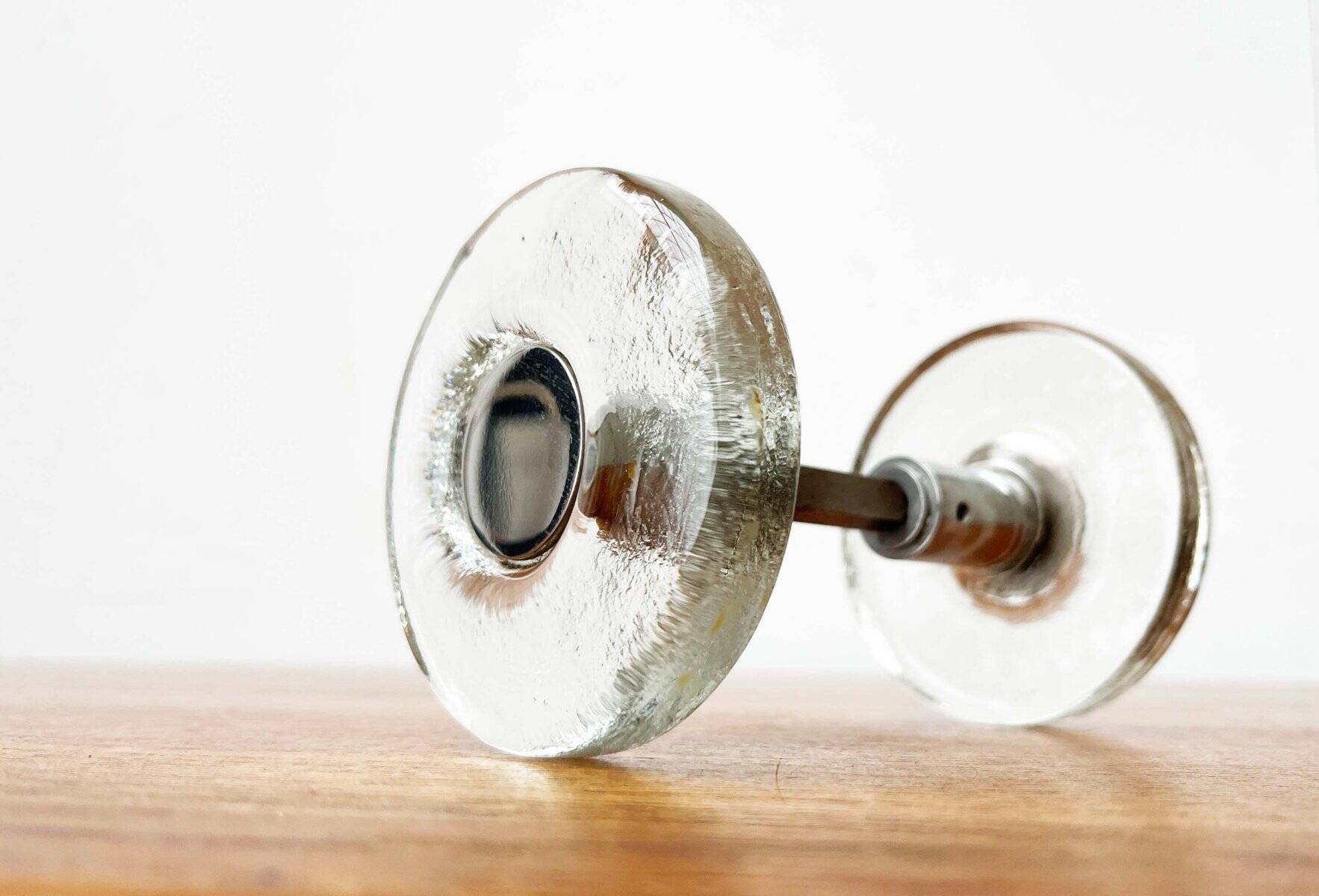 Mid-century modern glass and metal door handle from the space age, Germany, 1960s.