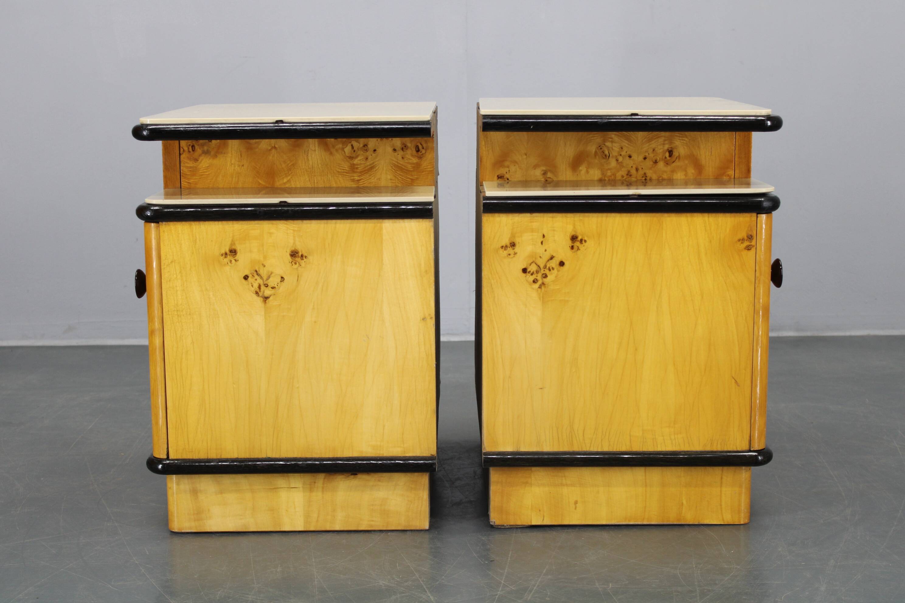 1950s Pair of  Bedside Tables /Night stands in Birch Finish, Czechoslovakia
