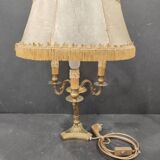 Gold-plated metal desk lamp with leather shade – Vintage elegance