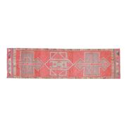 1970s Vintage Turkish Oushak Handmade Wool Cotton Pink Runner Rug 93X323