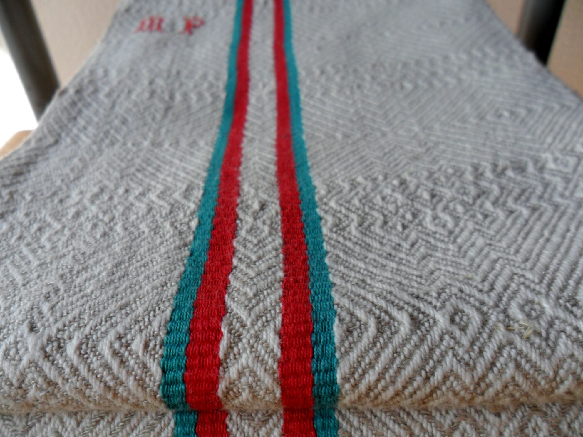 Set of 5 towels embroidered vintage, basque canvas