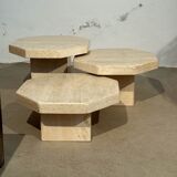 Set of 3 octagonal travertine tables 1970