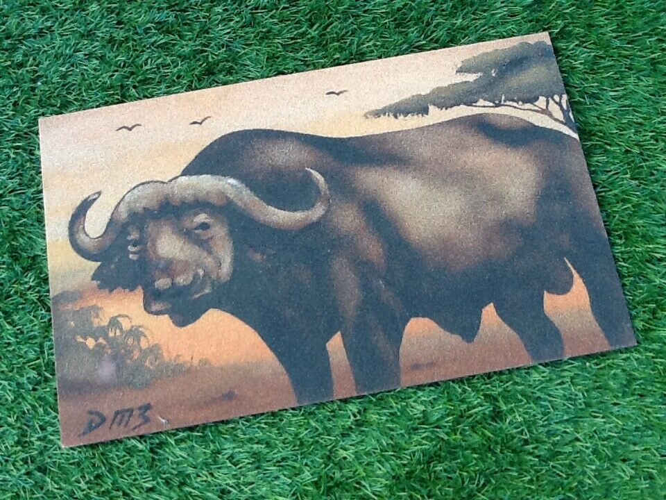 Sand painting on wood panel African buffaloes Artist Dm3 (Demba Mbengue)