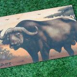 Paire de peintures sur panneau bois Buffles d' Afrique