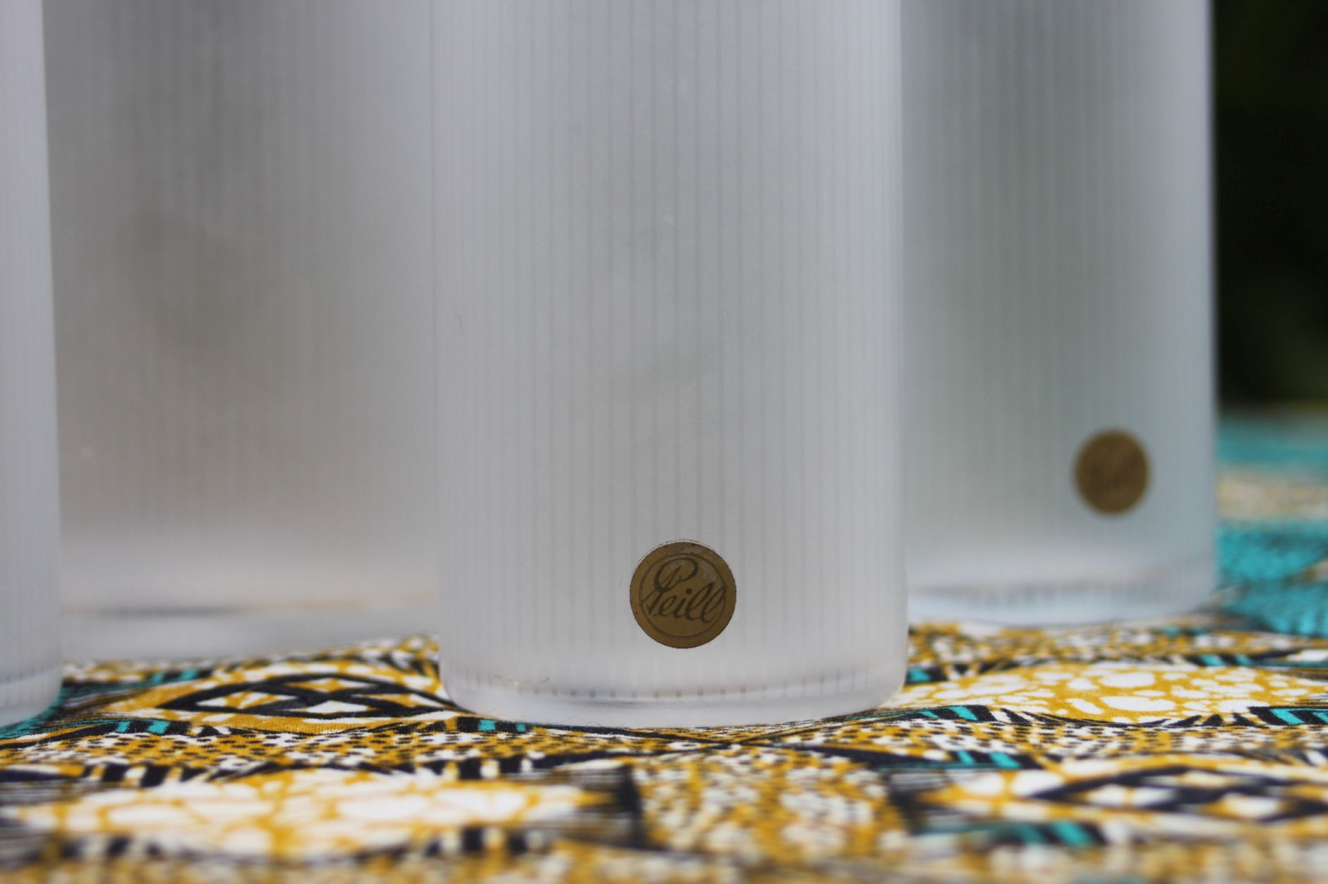 Striped ice glass pitcher and six cocktail glasses by Peill & Putzler, Germany 1960s.
