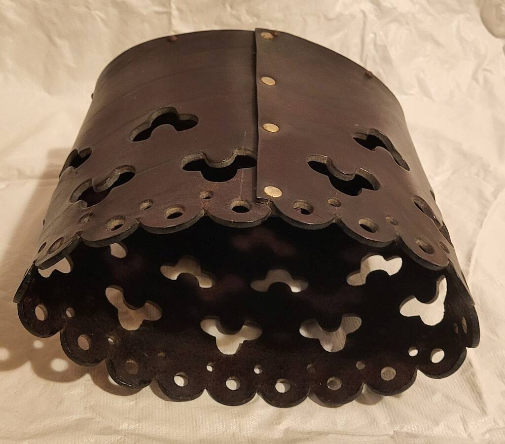 Vintage Magazine Rack Holder Waste Basket Cut Work Brown Leather Oval Shape