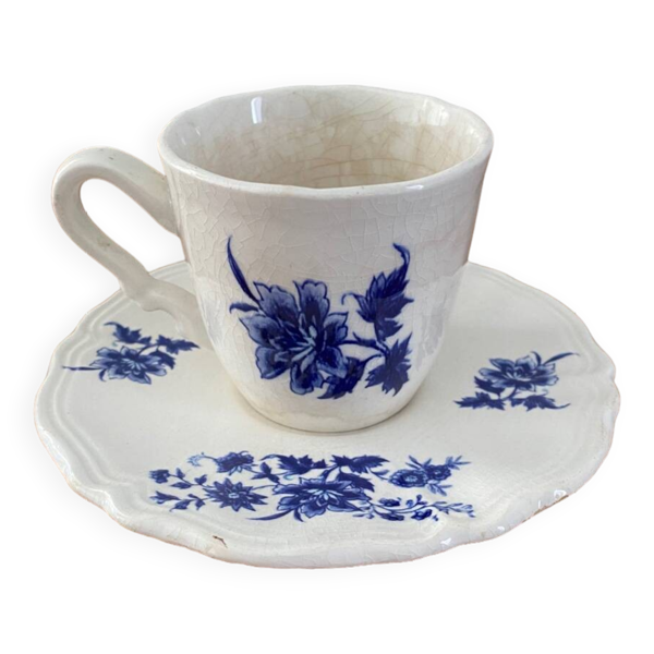 Tasse et soucoupe faïence Aubusson de Sarreguemines FRANCE
