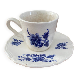 Aubusson earthenware cup and saucer from Sarreguemines FRANCE