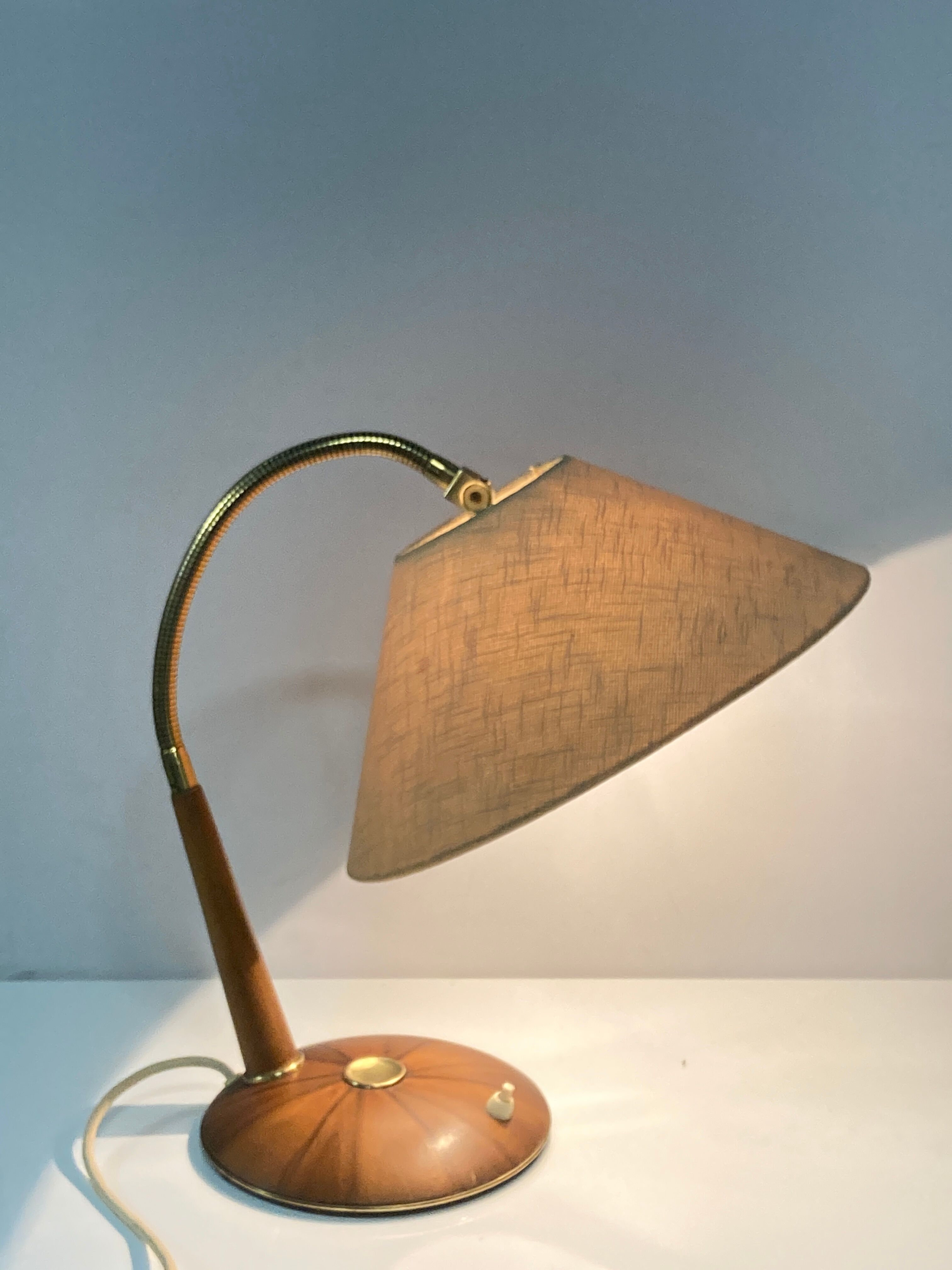 Brass and teak desk or table lamp by Temde, Switzerland 1960s
