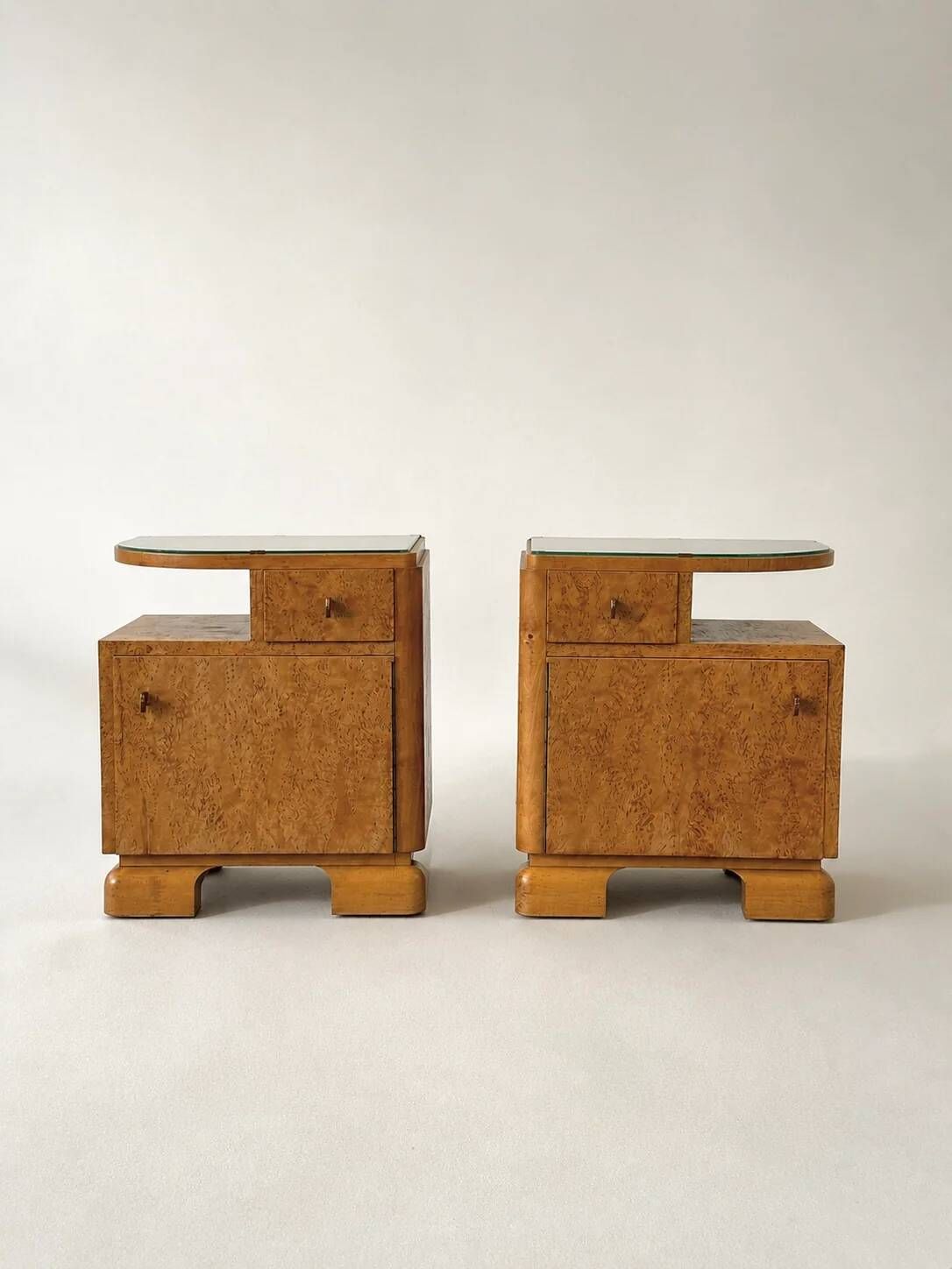 Art Deco bird’s-eye maple nightstands, France, 1930s