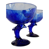Set de 2 tasses à dessert dauphin en verre bleu