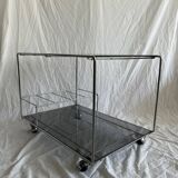 Smoked glass & steel rolling trolley
