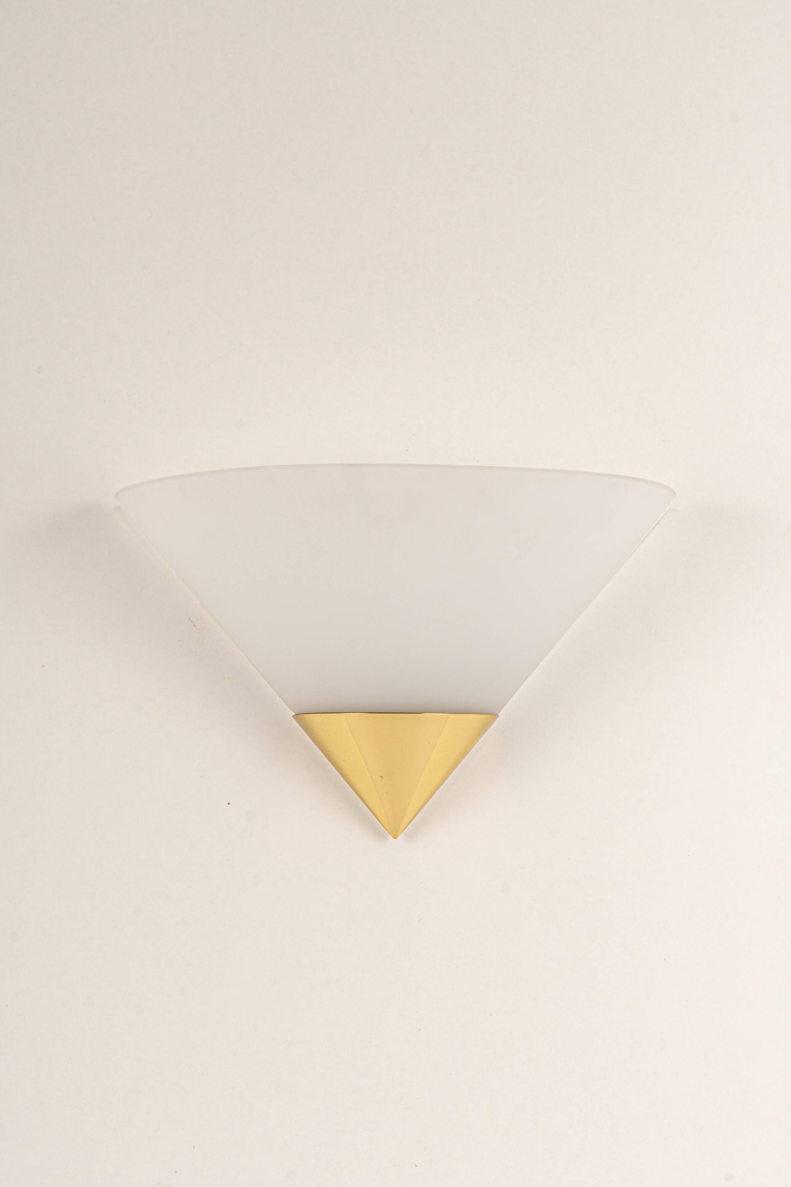 Pair of opal glass wall lights designed by Limburg, Germany.