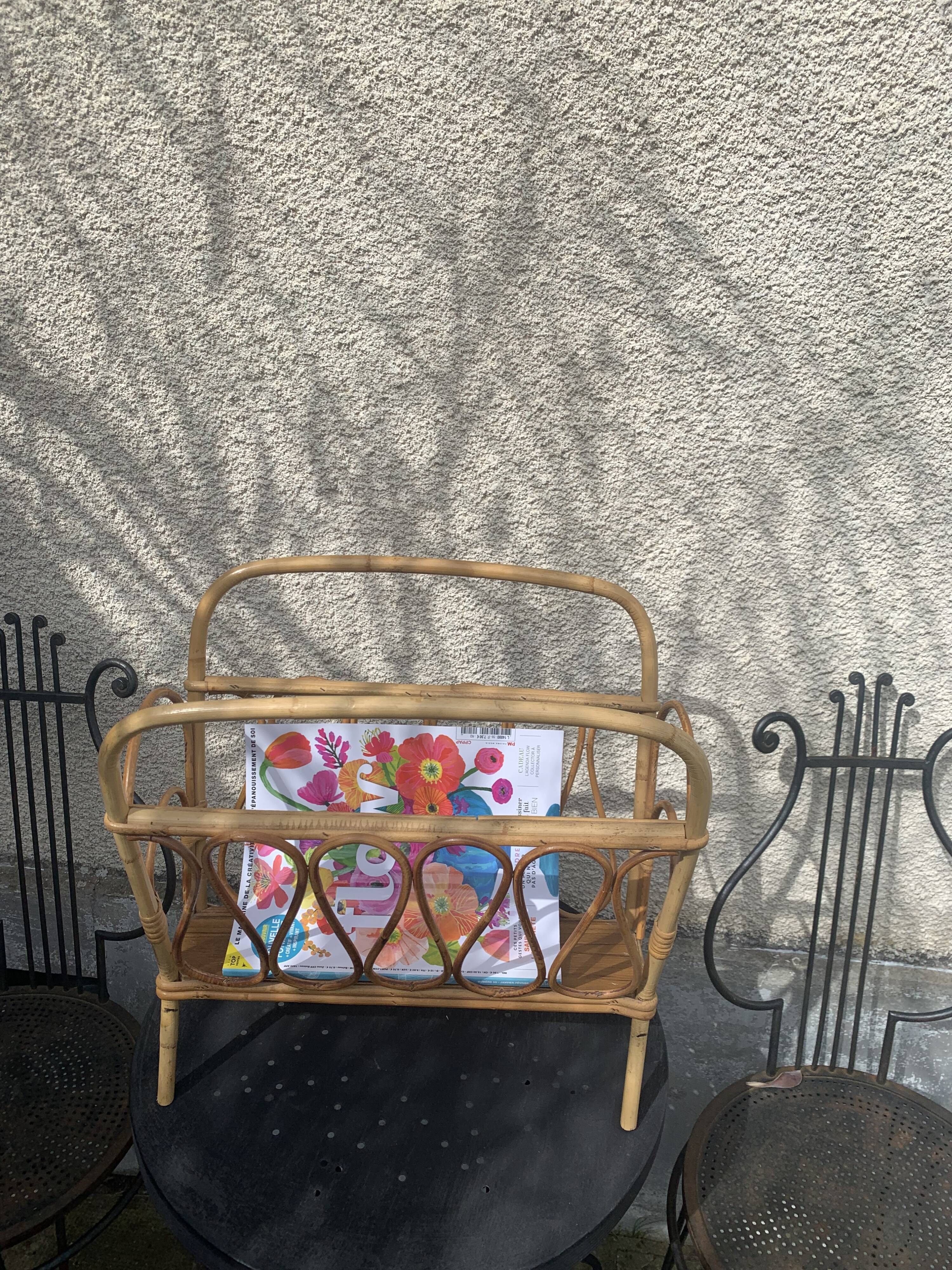 Vintage bamboo and rattan magazine holder 1960