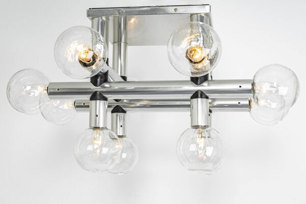 Grande suspension Sputnik atomium chrome époque spatiale par Kalmar, Autriche, années 1970