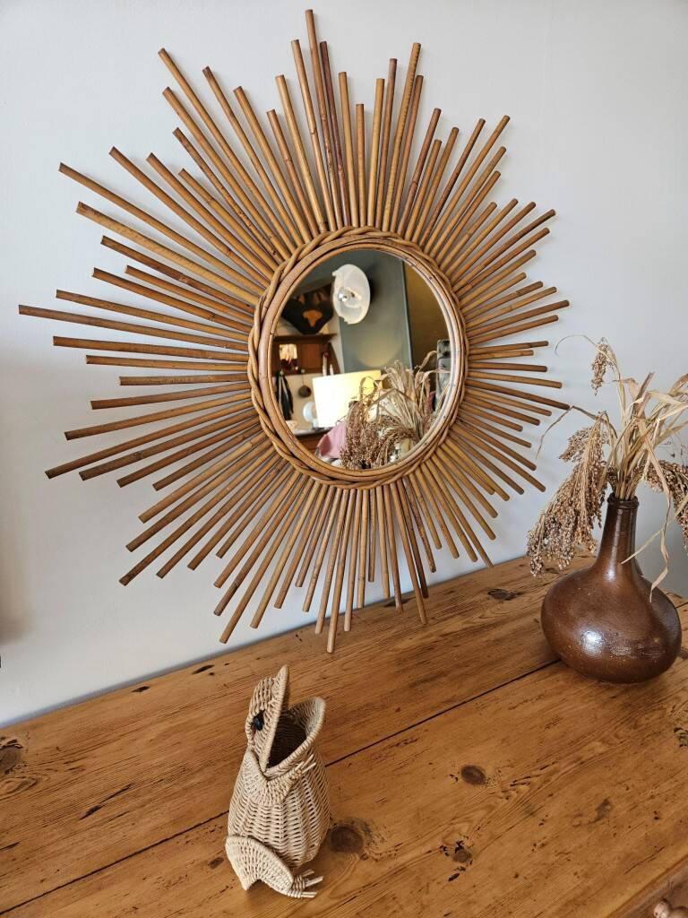 Vintage sun mirror - Rattan mirror