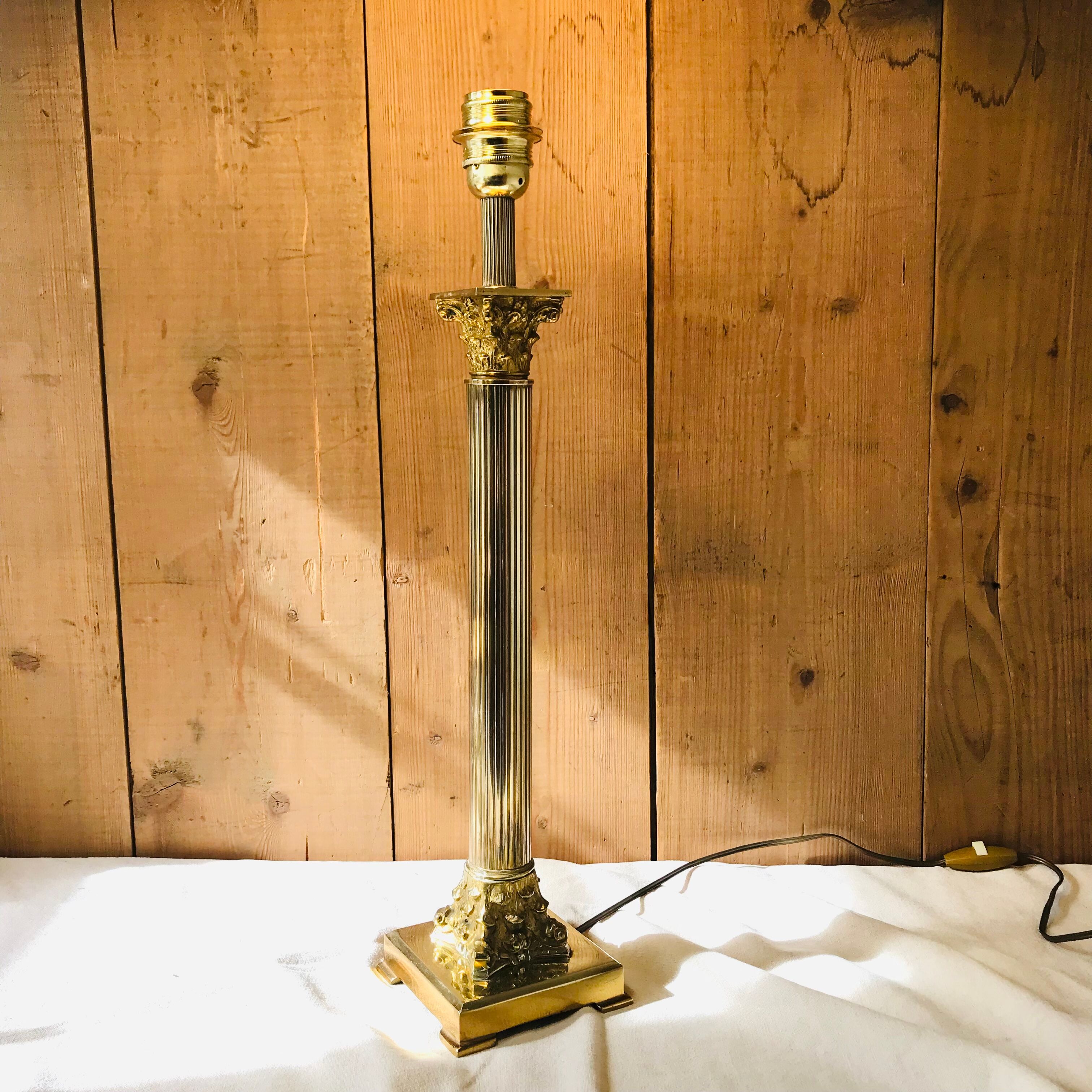 Corinthian column lamp in vintage brass