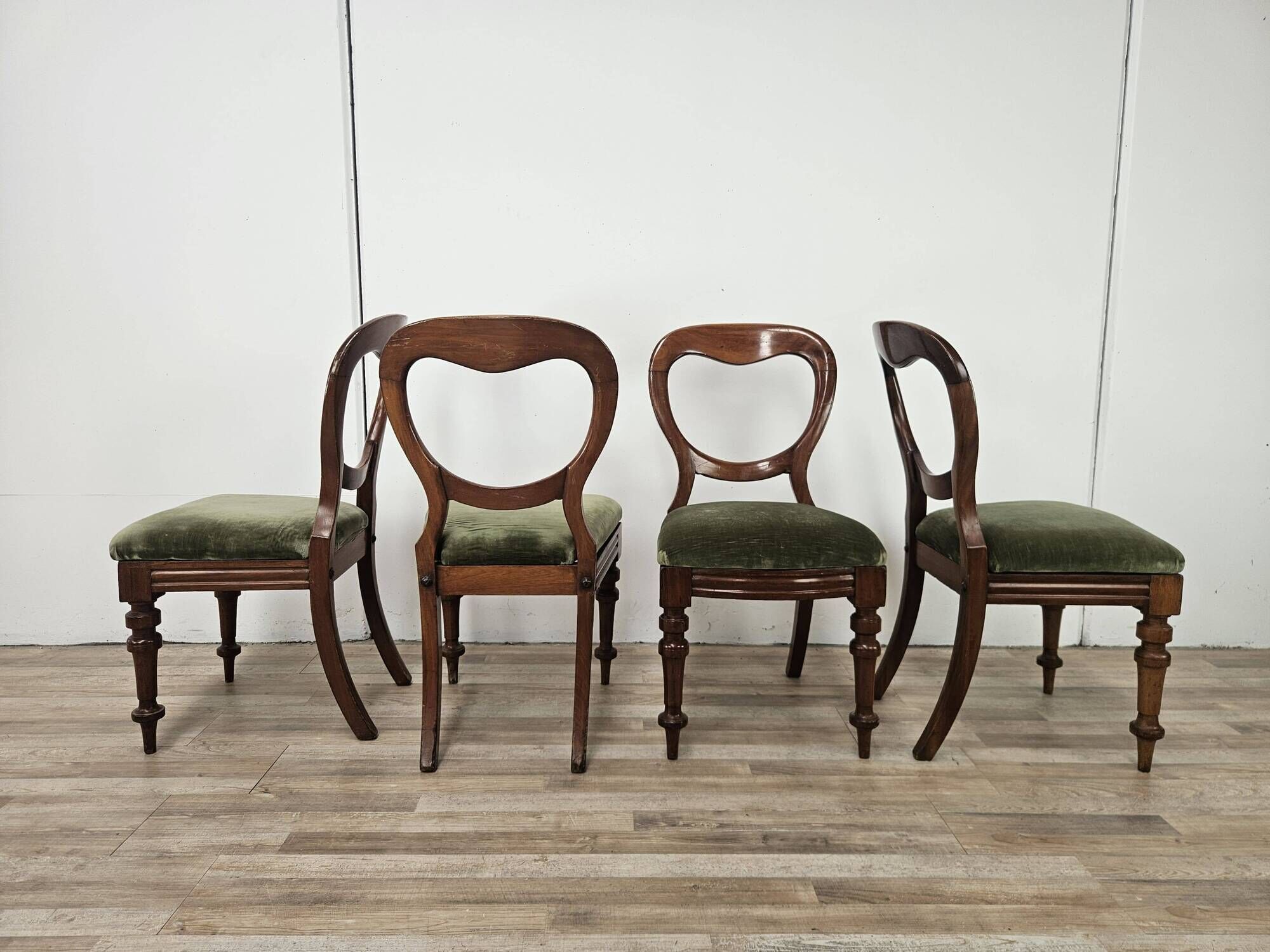 Four solid wood chairs with fabric seats, late 19th century