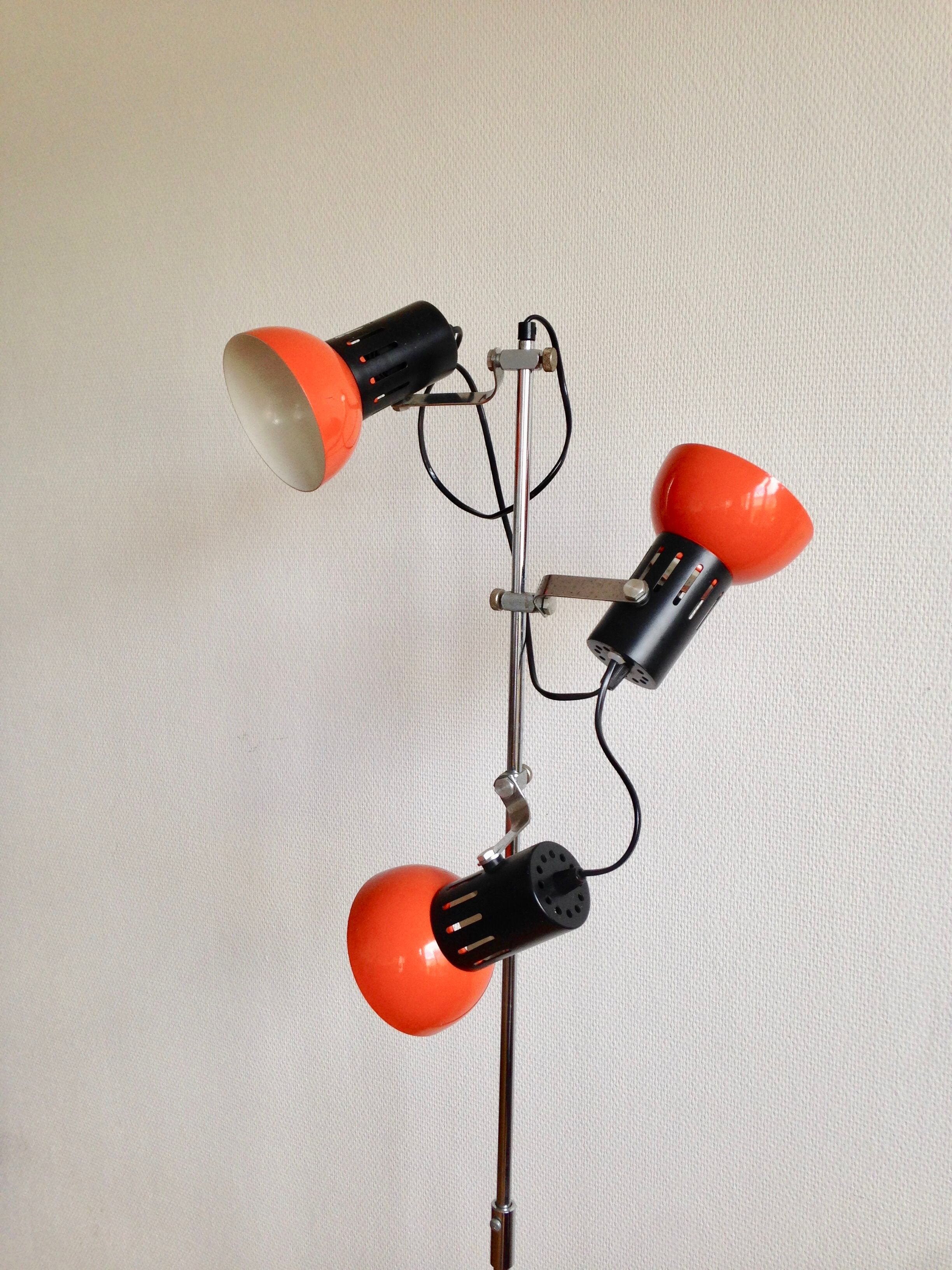 Floor lamp 3 spots orange 1970
