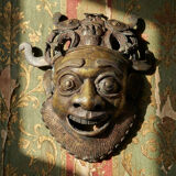 Vintage bronze African mask from Bamoun, Cameroon.
