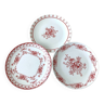 3 Assiettes à dessert Royal Bosch décor floral rouge
