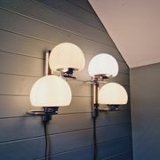 Pair of wall lights, G. Sciolari, in chrome metal and white opaline, 1970s