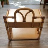 Vintage rattan bedside table with drawer