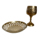 Lattice brass catchall and candlestick.