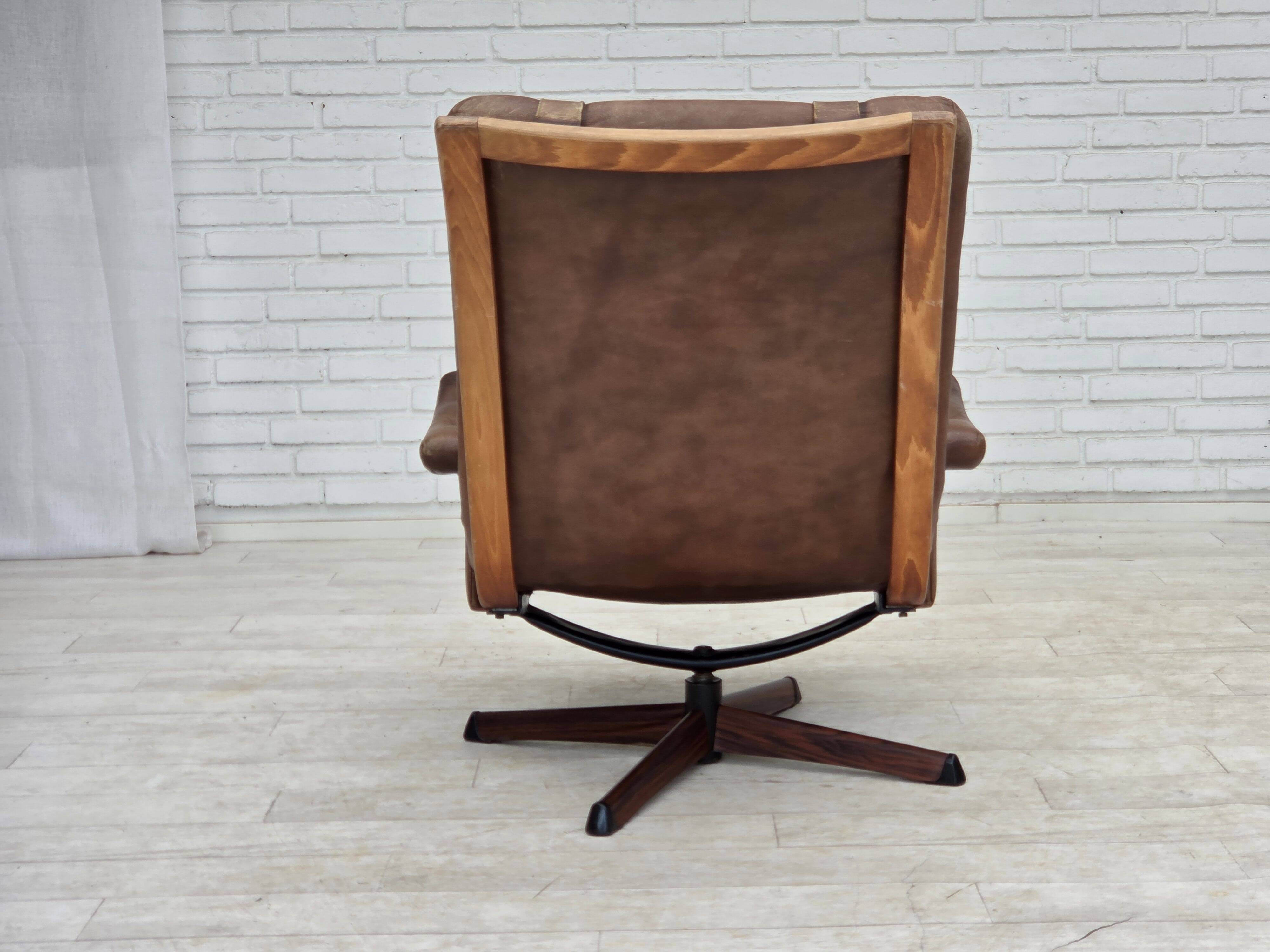 1960s, Scandinavian swivel armchair, brown furniture leather.