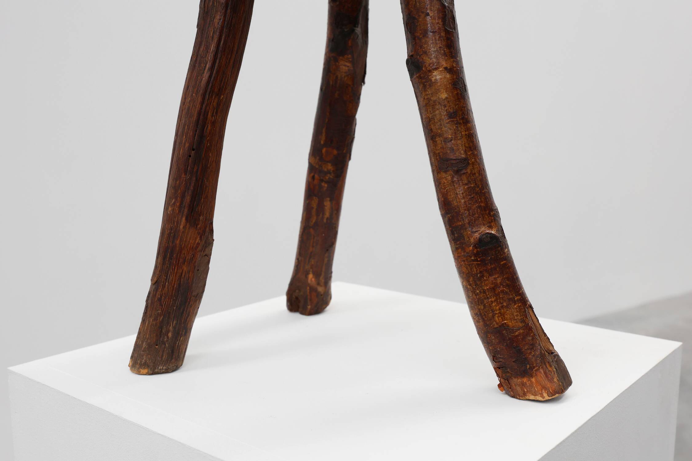 French wabi sabi low tripod stool in solid wood, 1850s