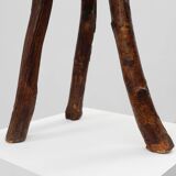 French wabi sabi low tripod stool in solid wood, 1850s