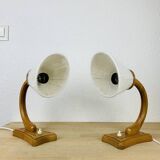 Pair of art deco lamps in curved wood and wool